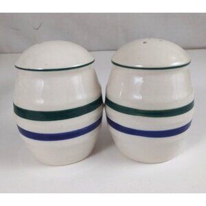 Vintage Country Elements Green & Blue Stripe Salt & Pepper Shakers
